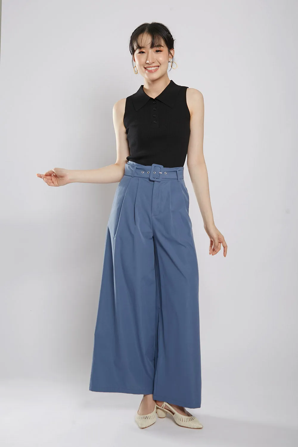 Channa Polo Collar Knit Top in Black