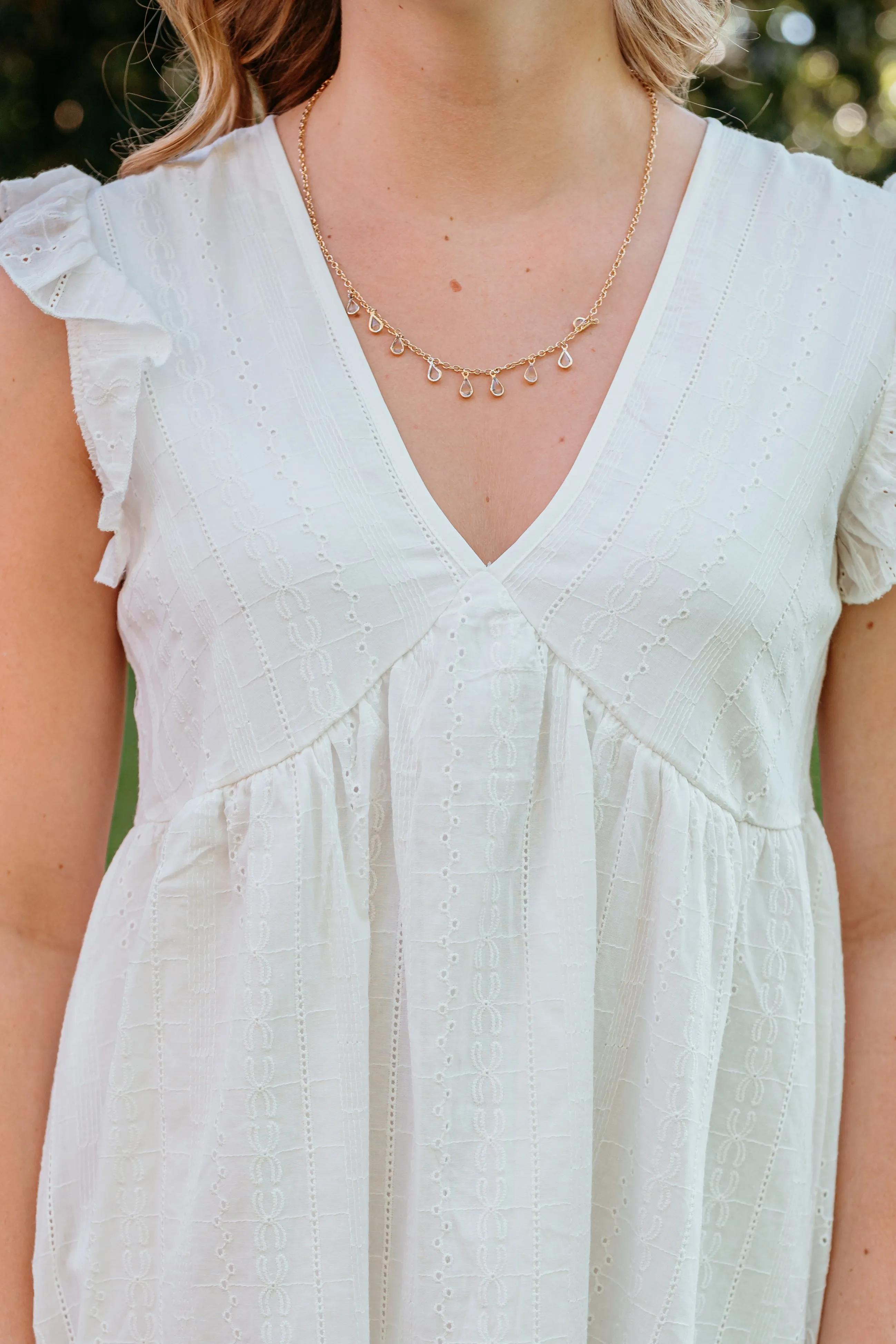CLEARANCE - Flutter Sleeve Embroidery Eyelet Lace Dress
