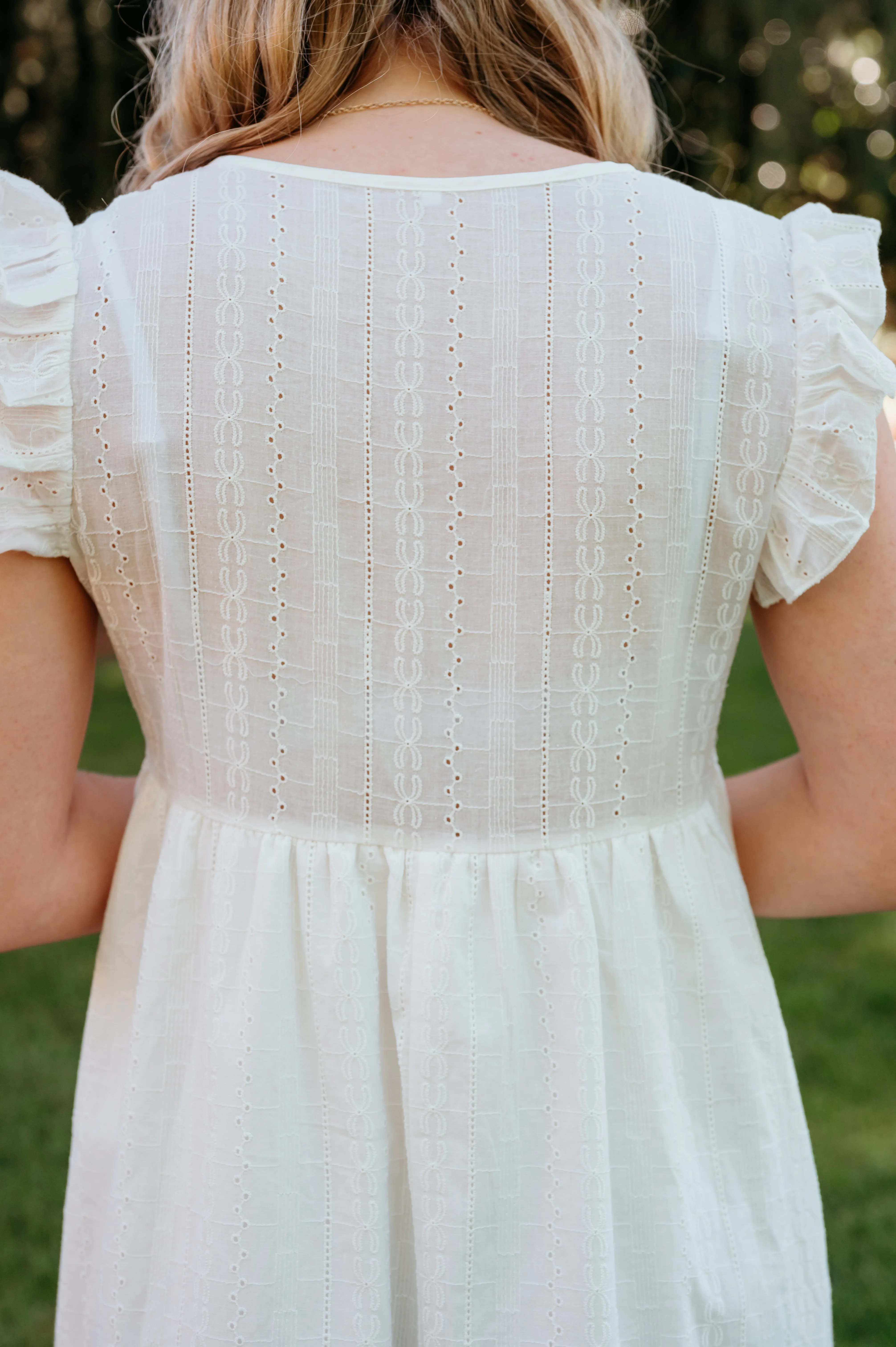CLEARANCE - Flutter Sleeve Embroidery Eyelet Lace Dress