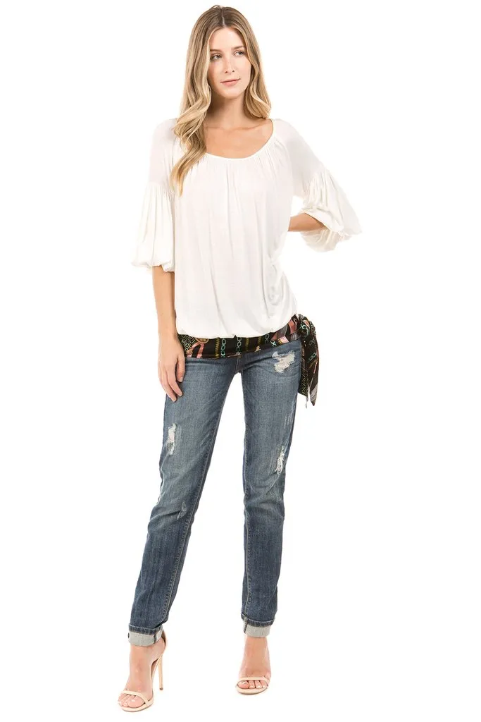 CORA BUBBLE SLEEVE TOP (IVORY)- VT2265