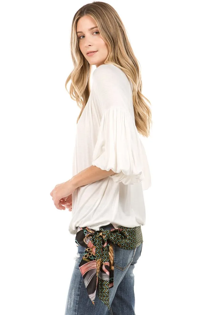 CORA BUBBLE SLEEVE TOP (IVORY)- VT2265