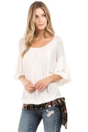 CORA BUBBLE SLEEVE TOP (IVORY)- VT2265