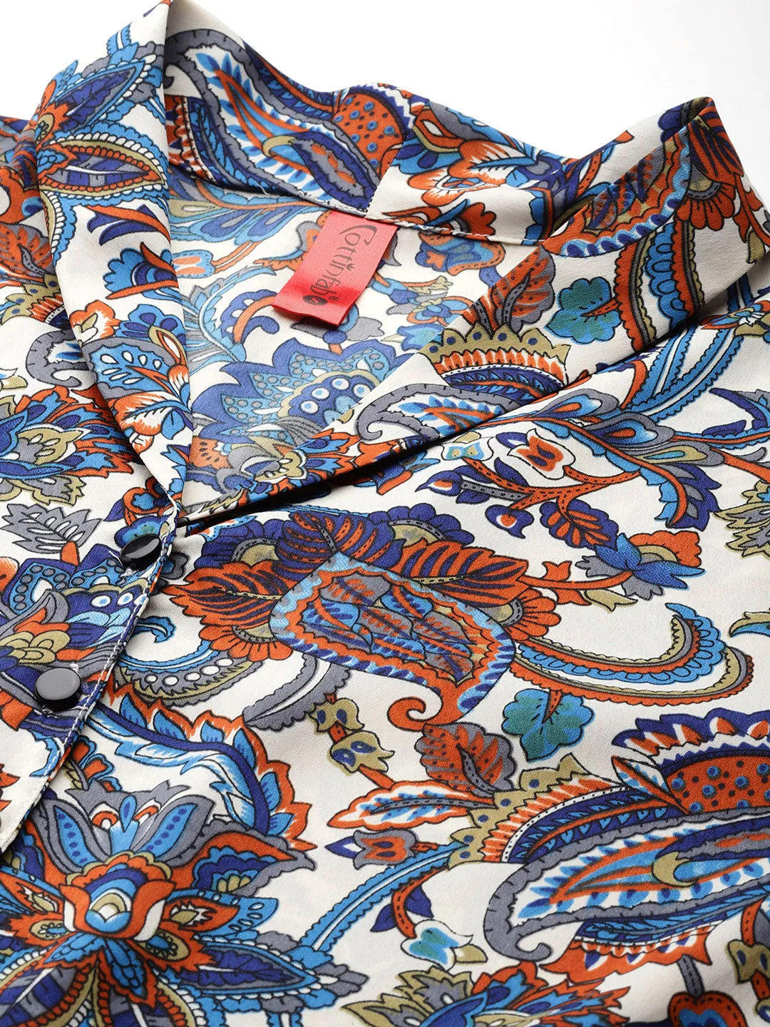 Cottinfab Print Flared Sleeves Crepe Cinched Waist Top