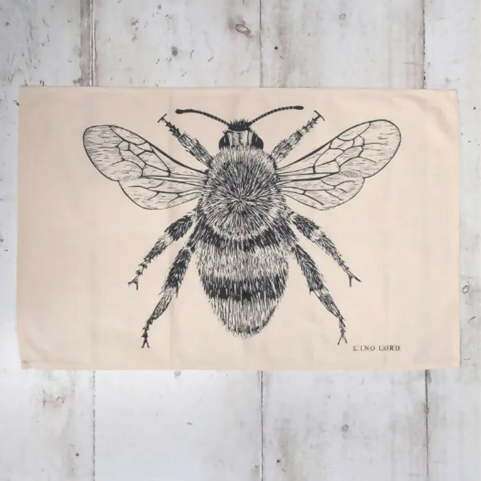 Cotton Tea Towel with Bee Lino Print