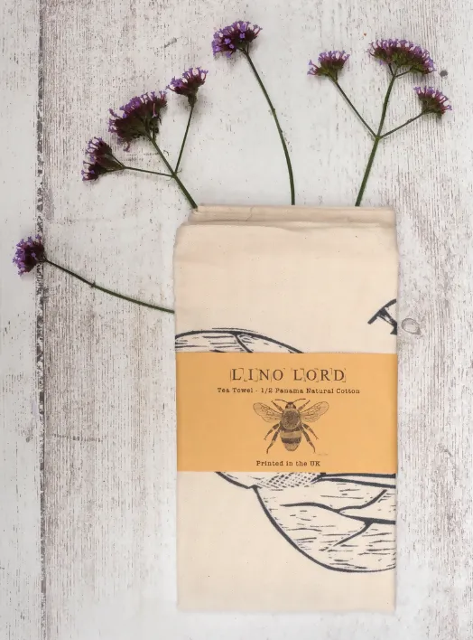 Cotton Tea Towel with Bee Lino Print
