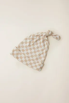 Cream Chequer Knotted Hat