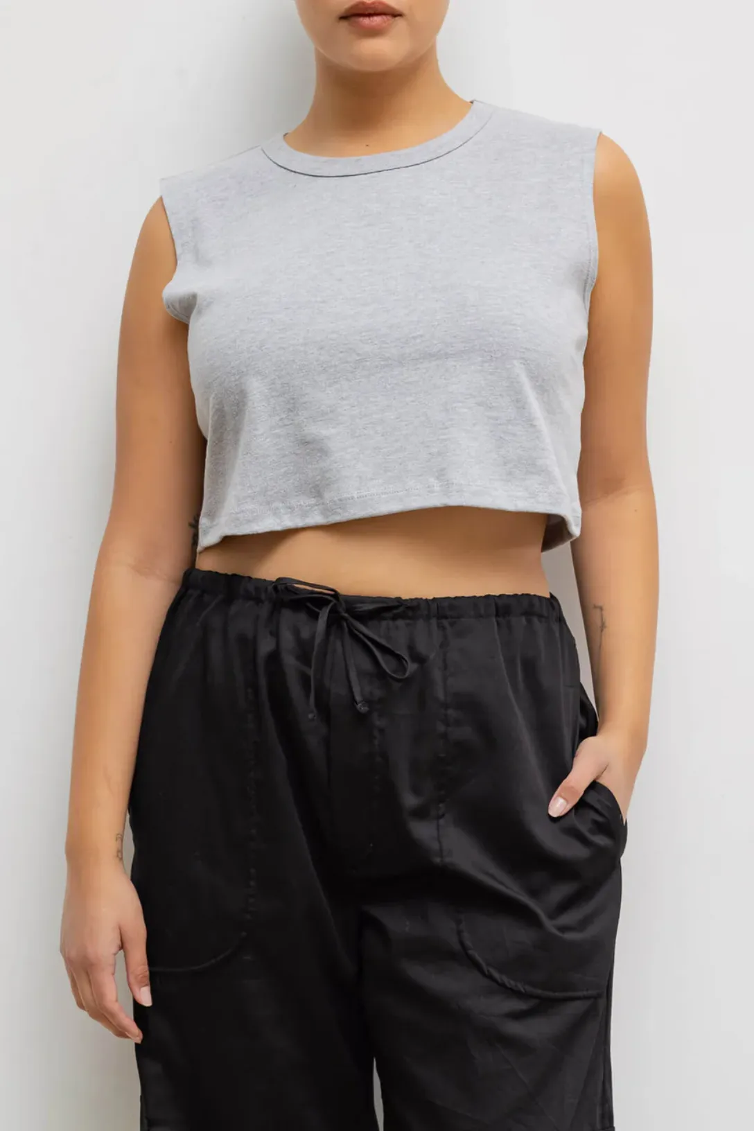 Crop Sleeveless Margo T-Shirt | Heather Grey