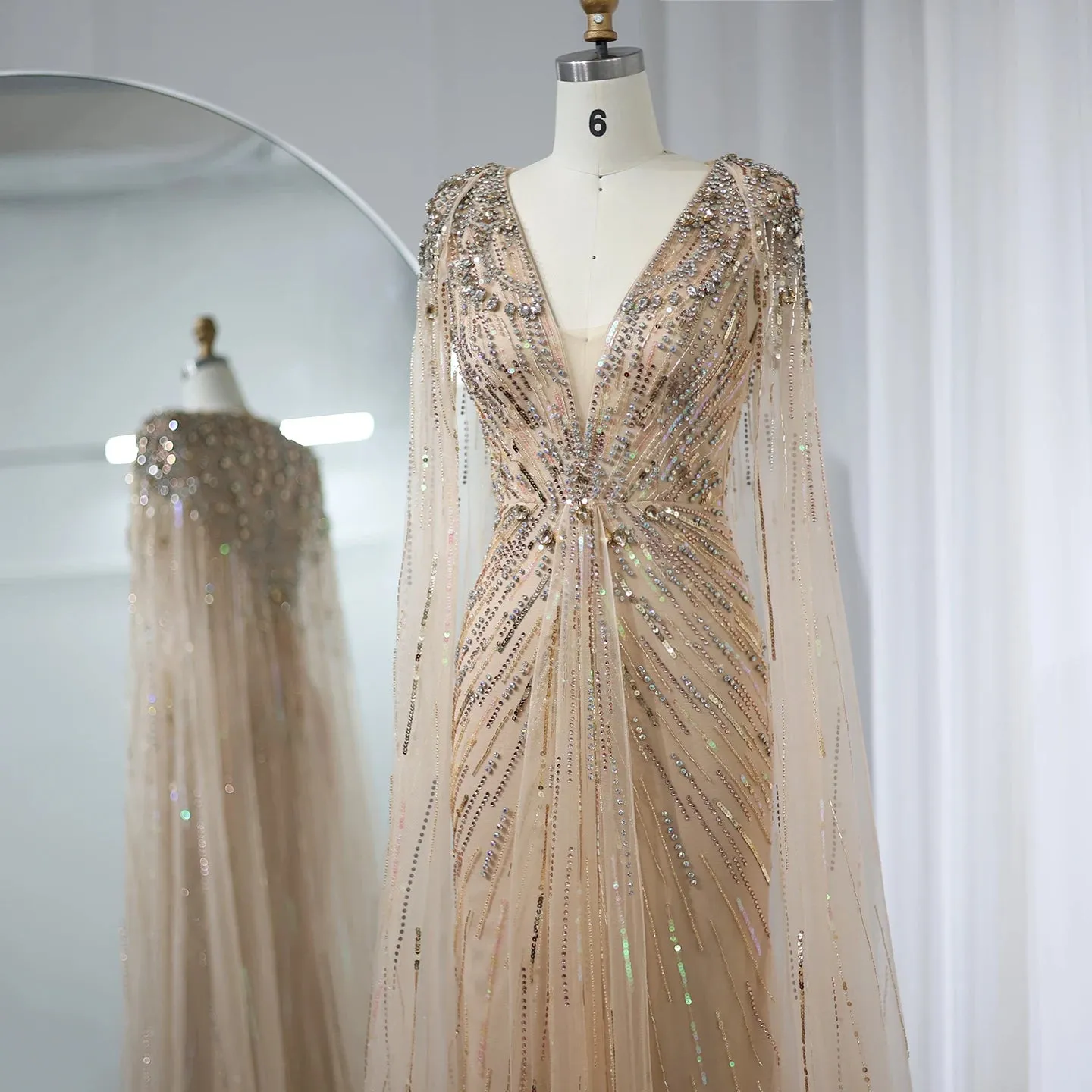 Crystal Evening Gown with Cape