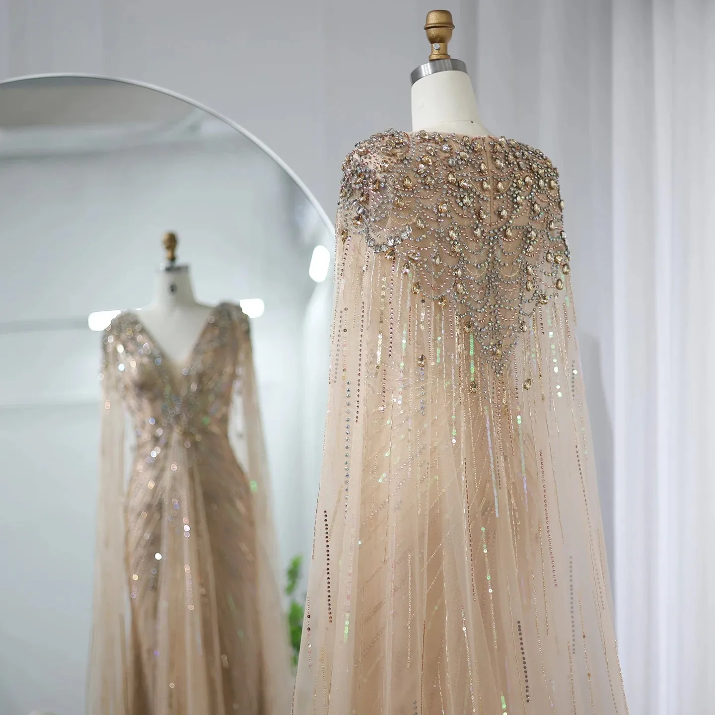 Crystal Evening Gown with Cape