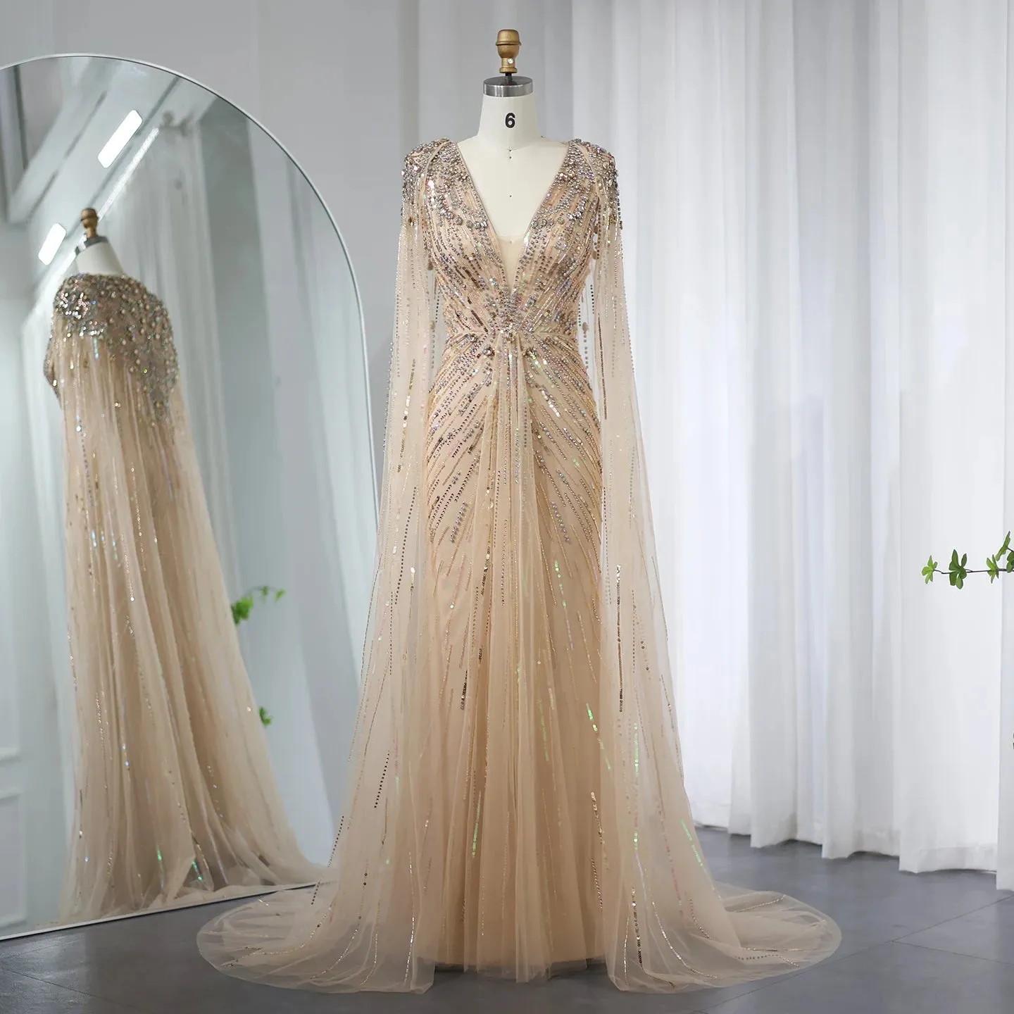 Crystal Evening Gown with Cape