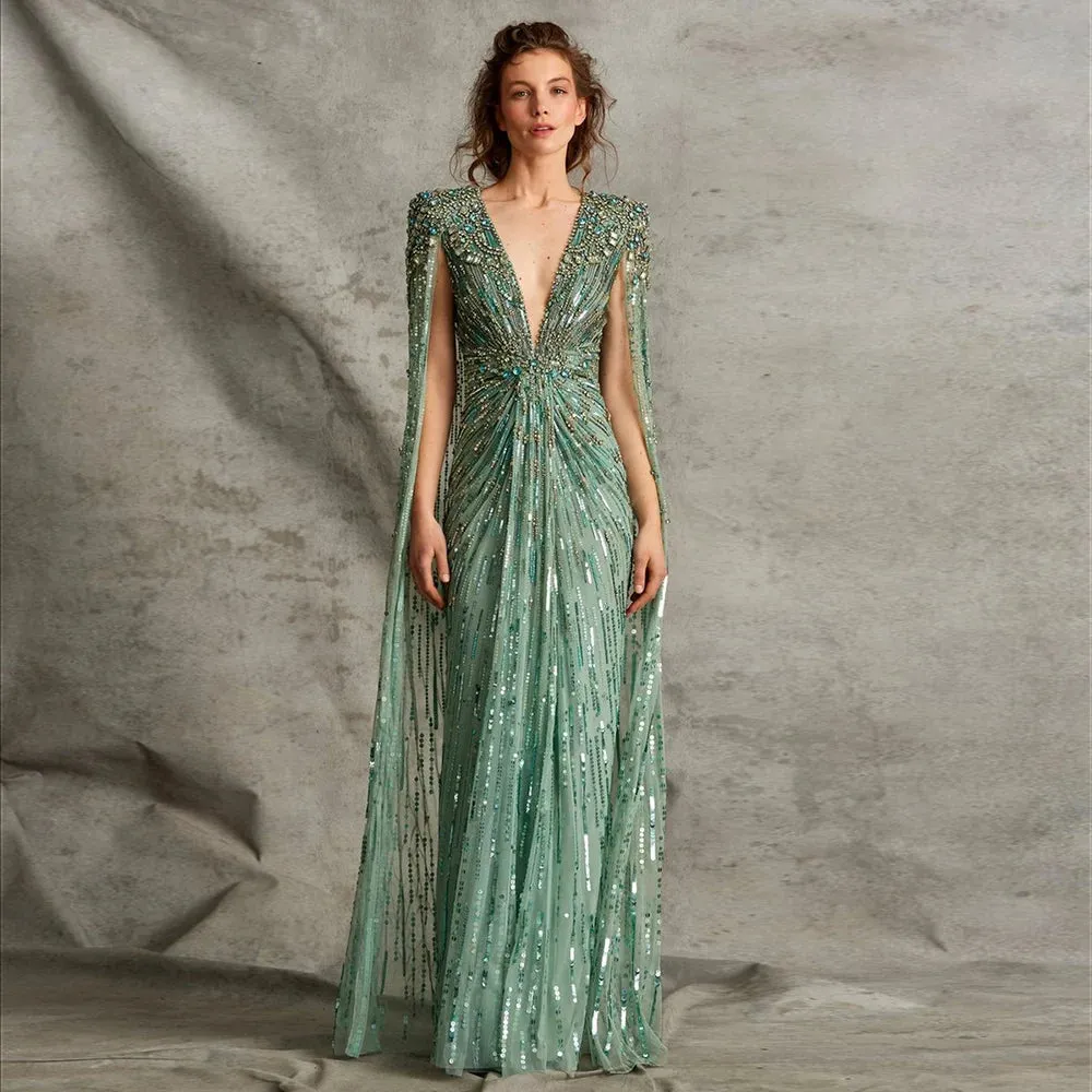 Crystal Evening Gown with Cape