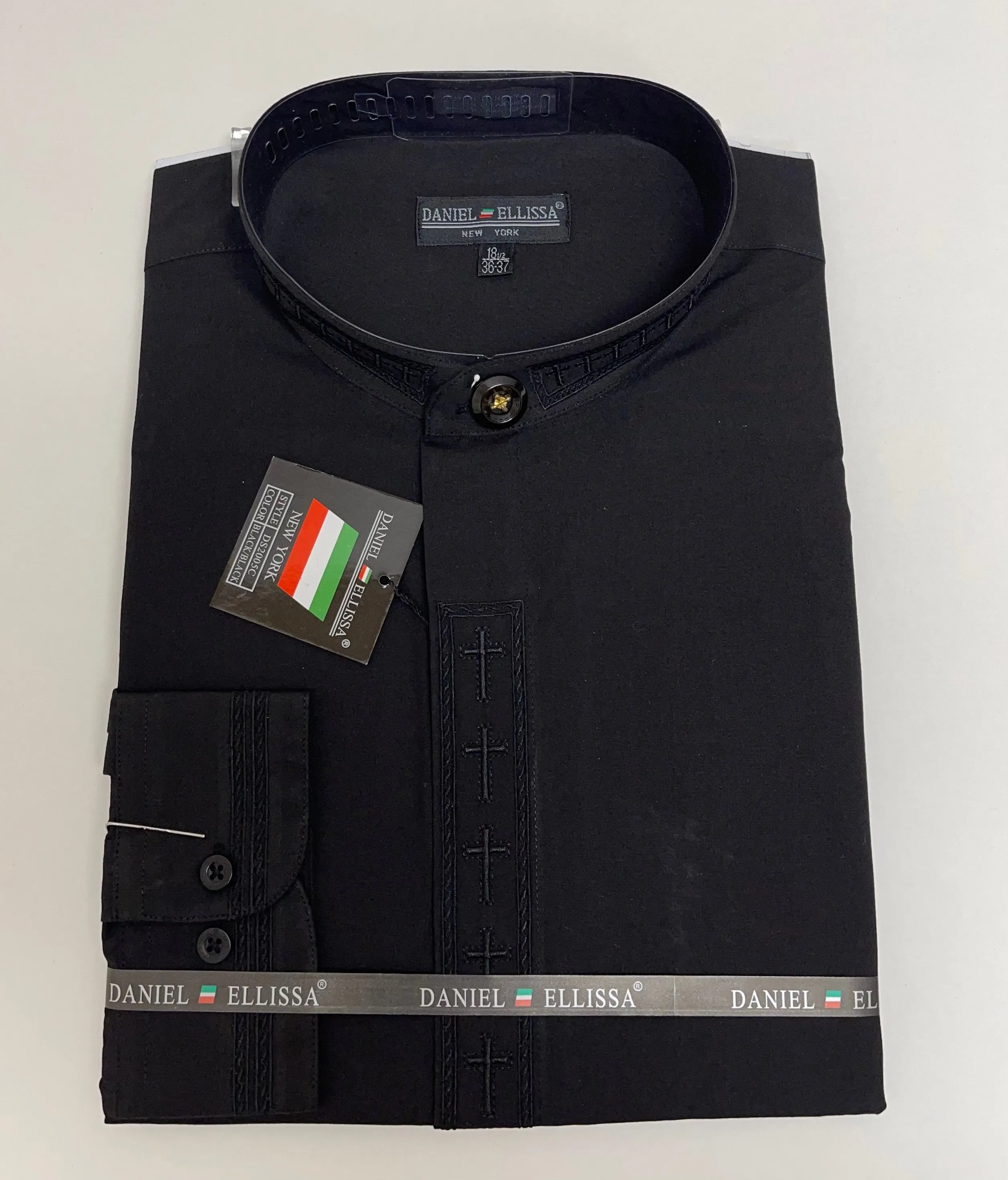 Daniel Ellissa Clergy Banded Collar Cross Embroidery Dress Shirt DS2005C