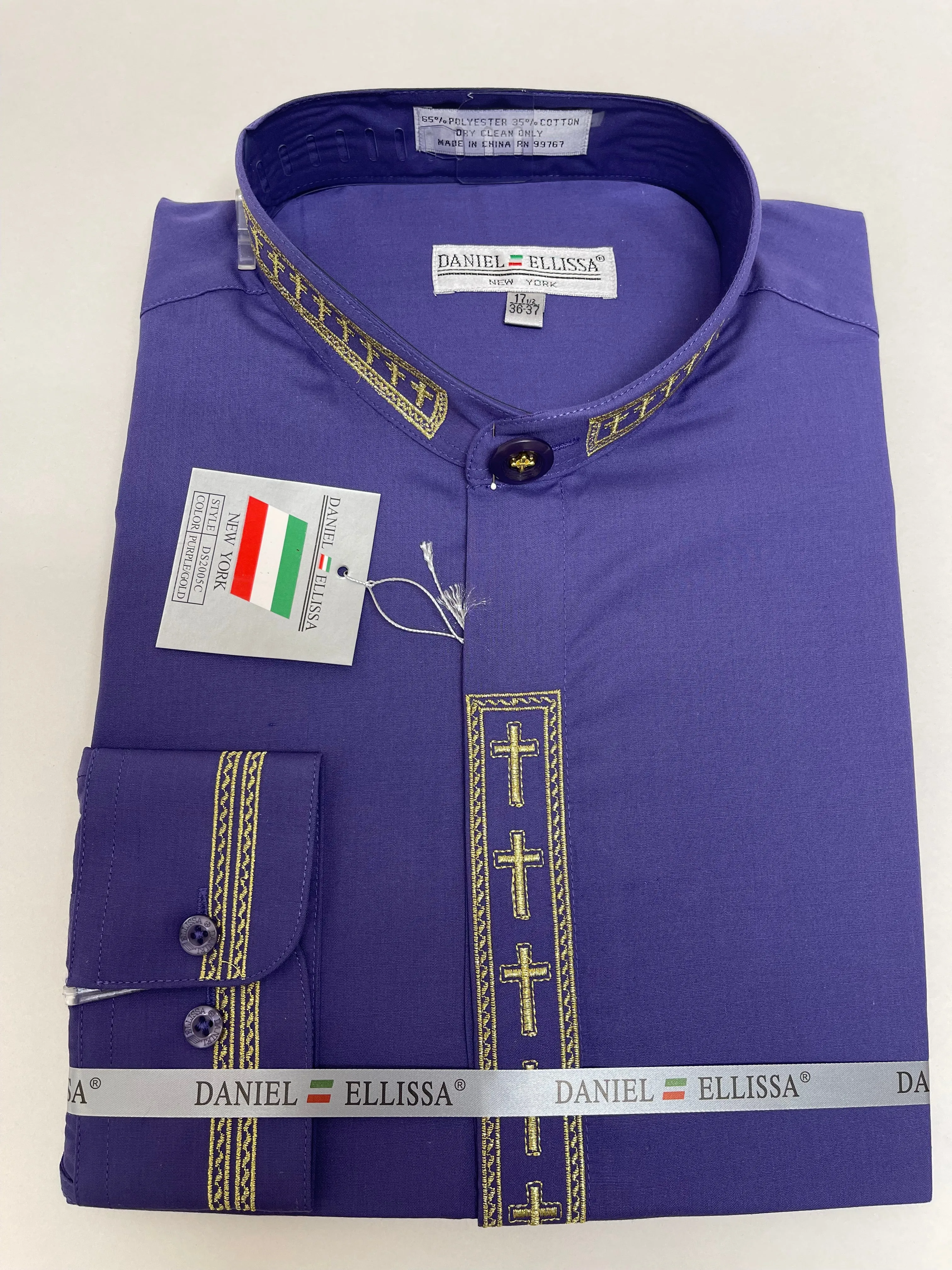 Daniel Ellissa Clergy Banded Collar Cross Embroidery Dress Shirt DS2005C