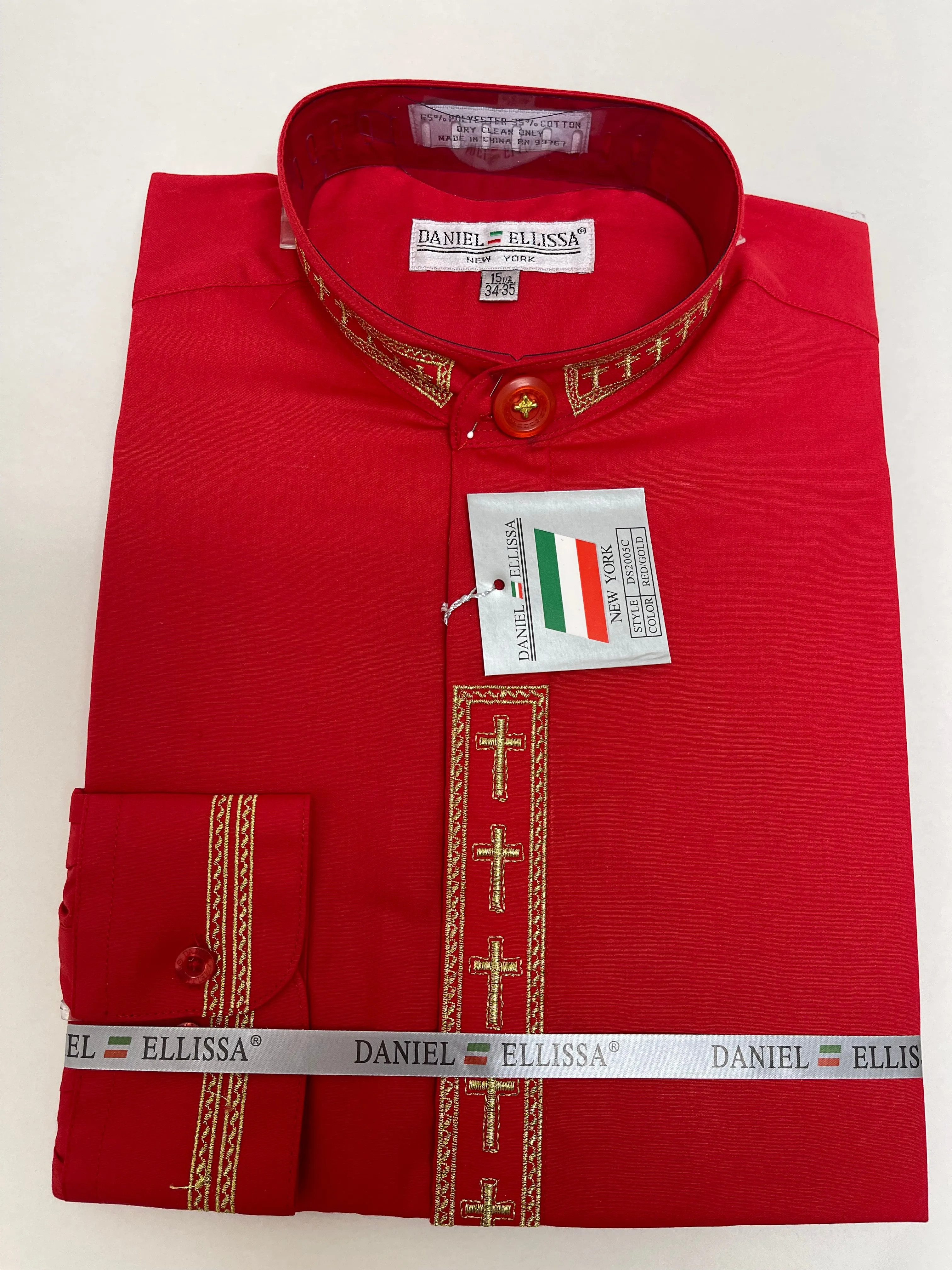 Daniel Ellissa Clergy Banded Collar Cross Embroidery Dress Shirt DS2005C