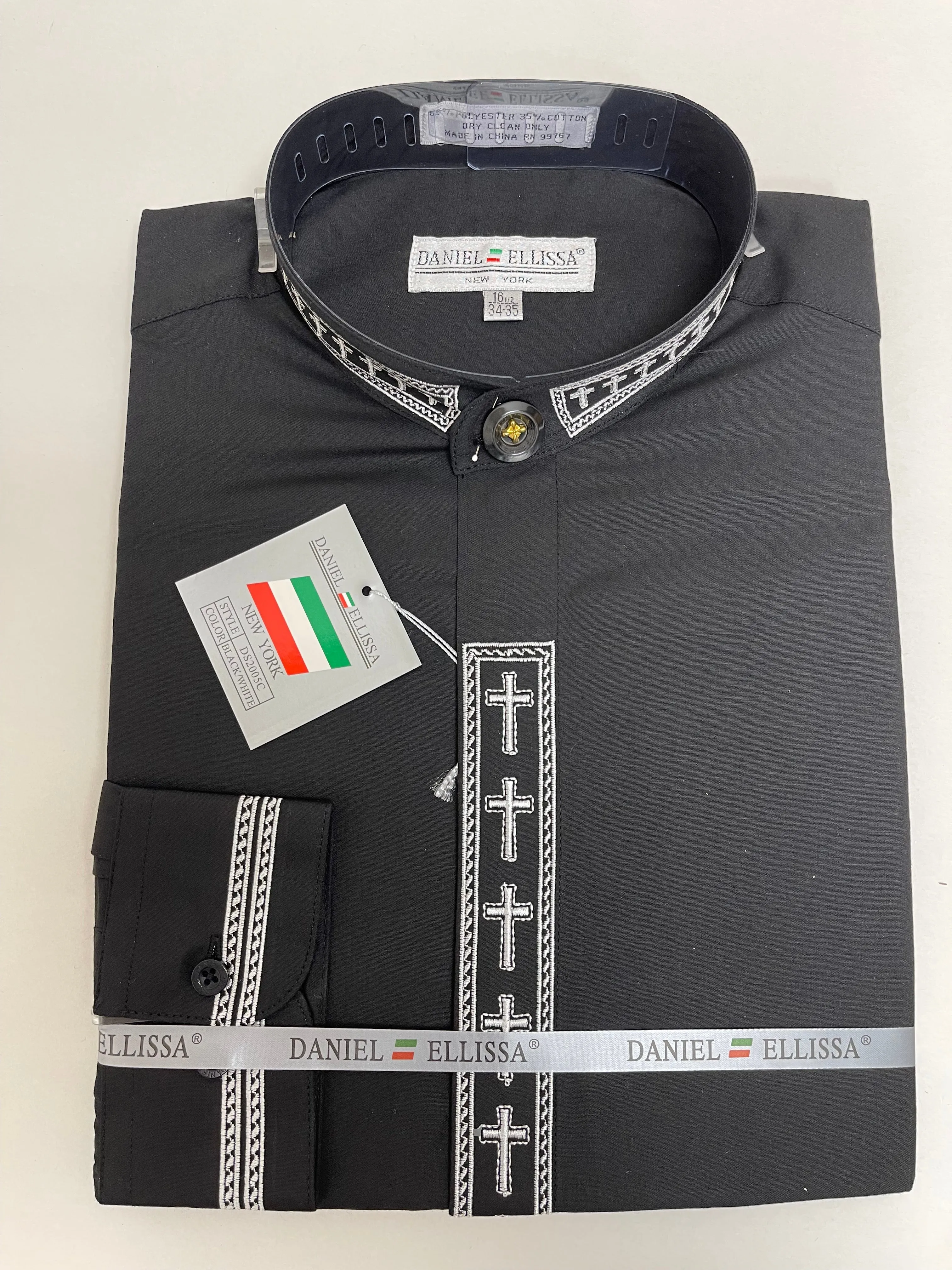 Daniel Ellissa Clergy Banded Collar Cross Embroidery Dress Shirt DS2005C