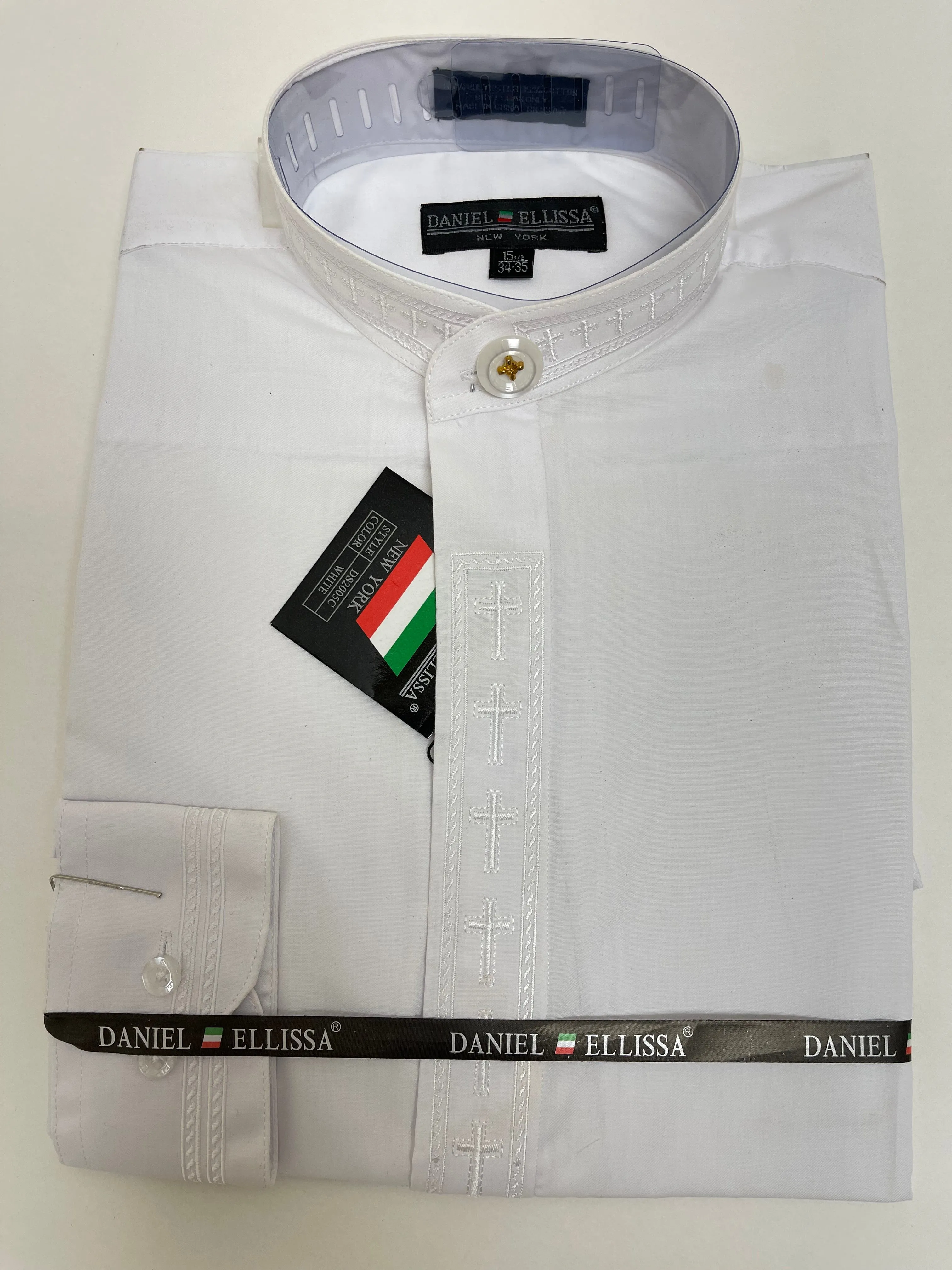 Daniel Ellissa Clergy Banded Collar Cross Embroidery Dress Shirt DS2005C