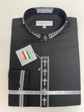 Daniel Ellissa Clergy Banded Collar Cross Embroidery Dress Shirt DS2005C