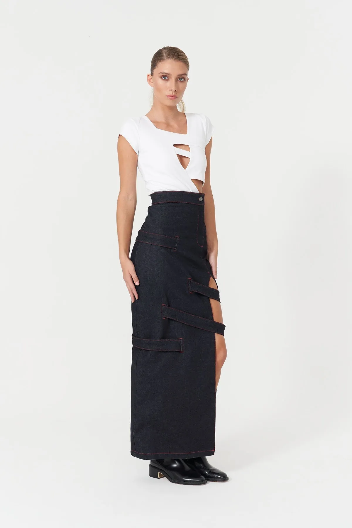 Davidson Blue Denim Maxi Skirt
