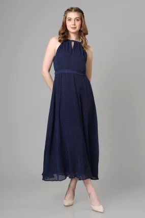 Designer Blue Pleated Dress For Women