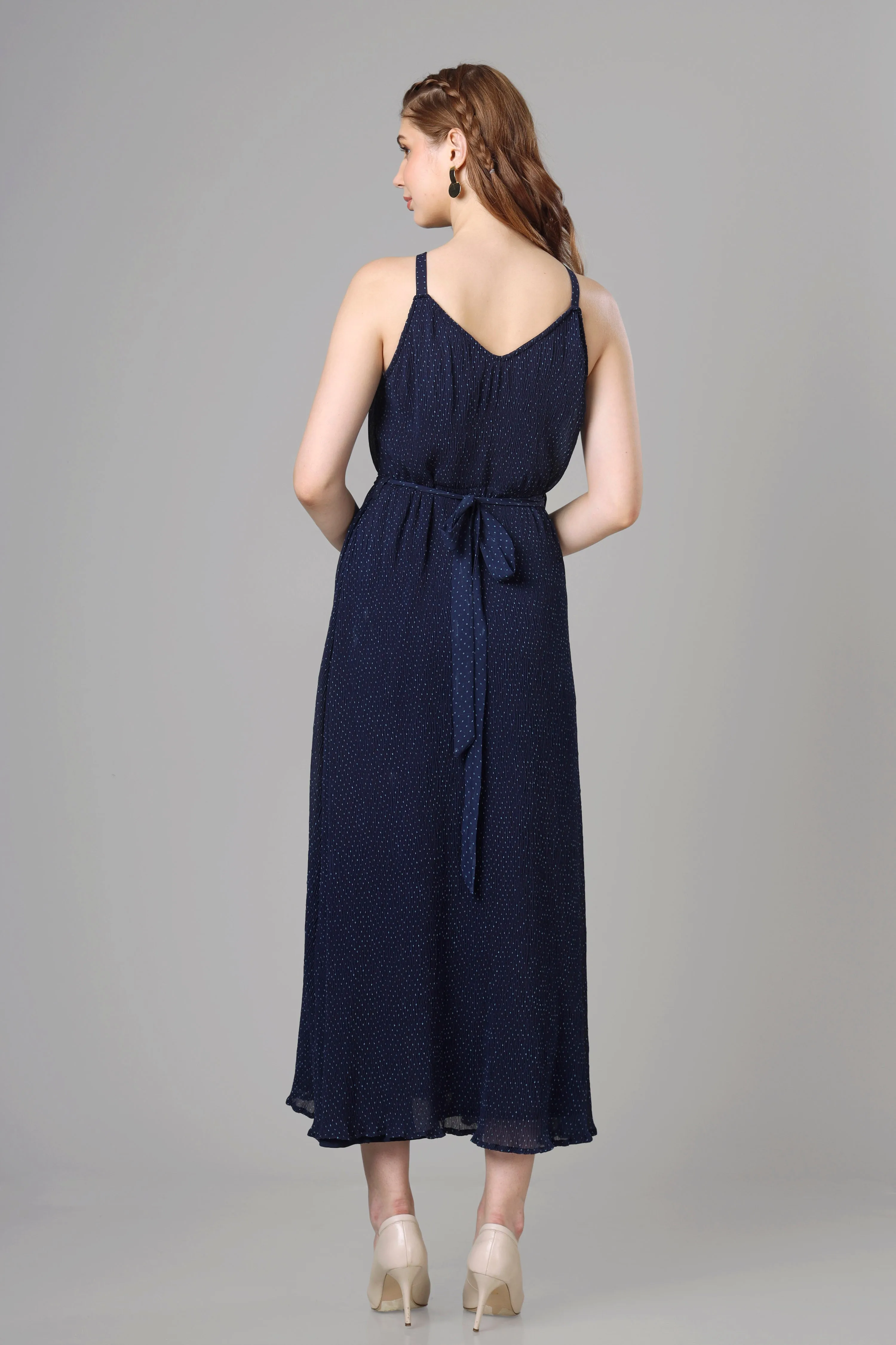 Designer Blue Pleated Dress For Women