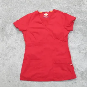 Dickies Womens V Neck T Shirt Top Short Sleeve Orange Logo Size X Small