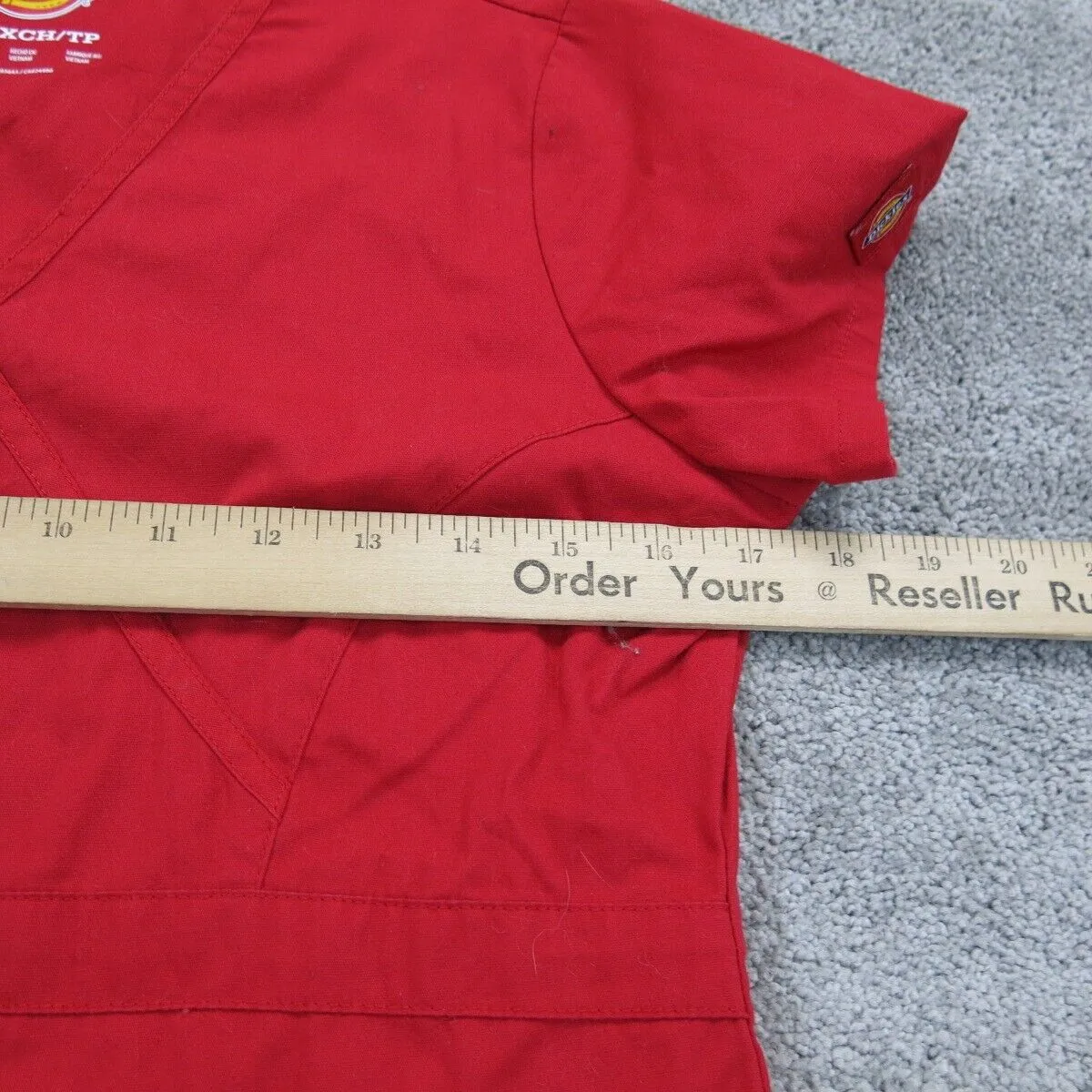 Dickies Womens V Neck T Shirt Top Short Sleeve Orange Logo Size X Small