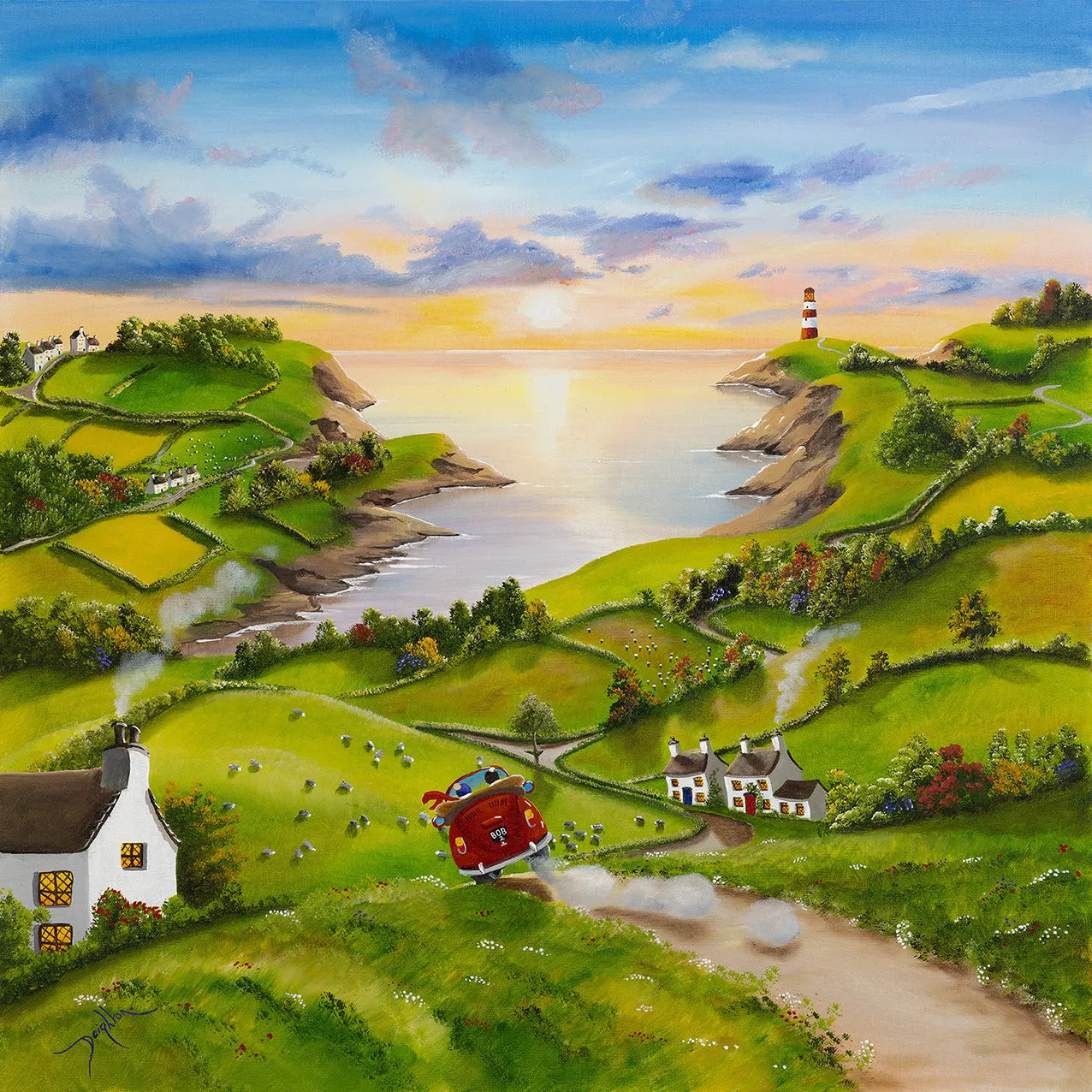 Down To The Cove Hand Embellished Canvas by Caroline Deighton