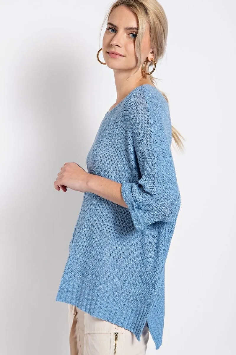 Easel Half Sleeve Round Neck Loose Knit Sweater