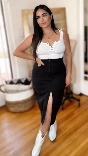 Edgy Split Front Midi Skirt