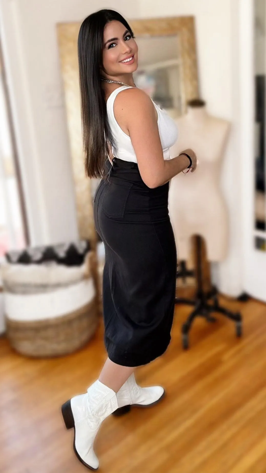 Edgy Split Front Midi Skirt