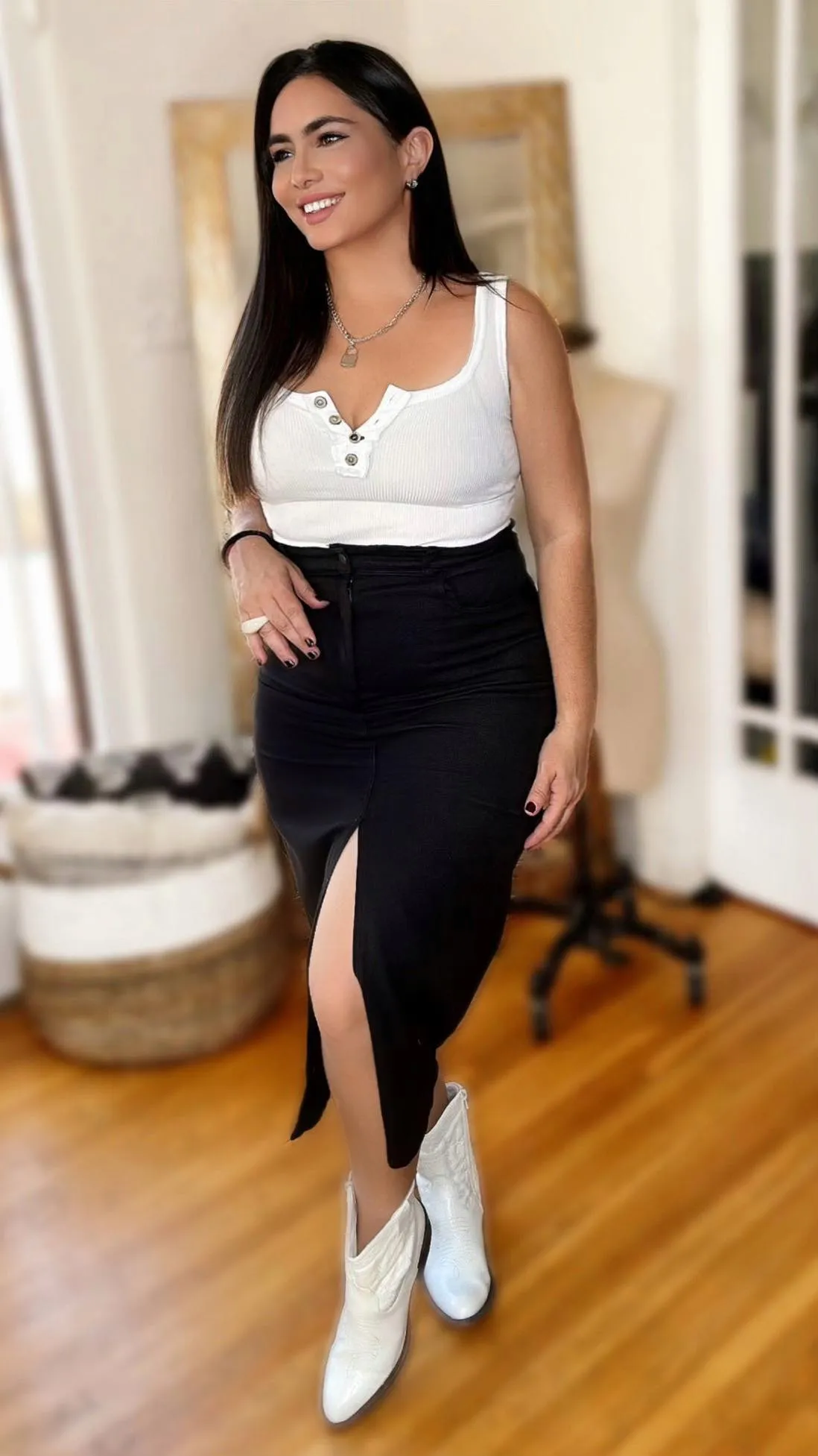 Edgy Split Front Midi Skirt