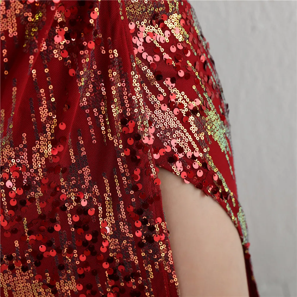Elegant V-Neck Split Long Sequined Evening Dress