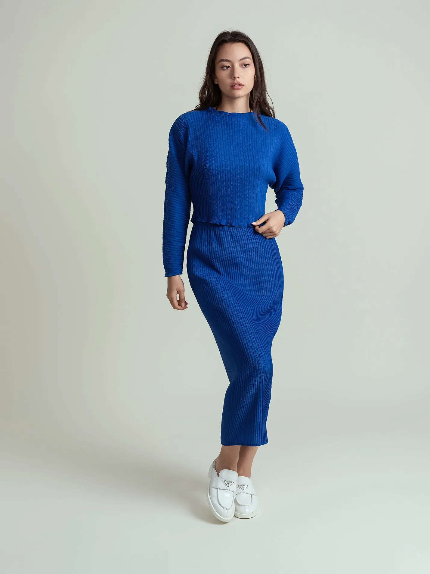 element plisse maxi column skirt