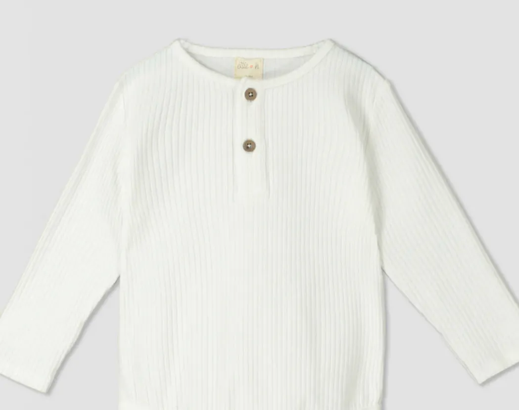 Ettie & H Soft Ribbed Cotton Henley Tee in Ivory: Sizes 2 to 7 Years