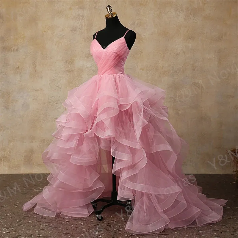 Fashion Simple High Low Tiered Short Front Evening  Dress
