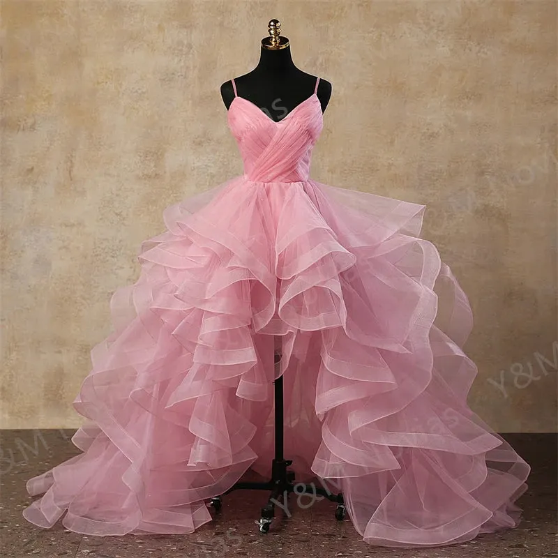 Fashion Simple High Low Tiered Short Front Evening  Dress