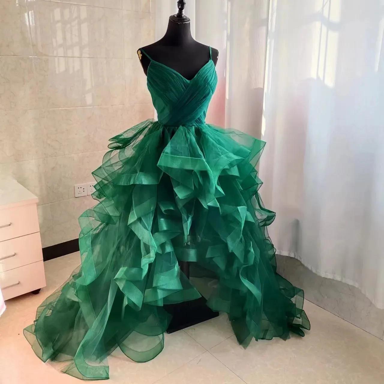 Fashion Simple High Low Tiered Short Front Evening  Dress