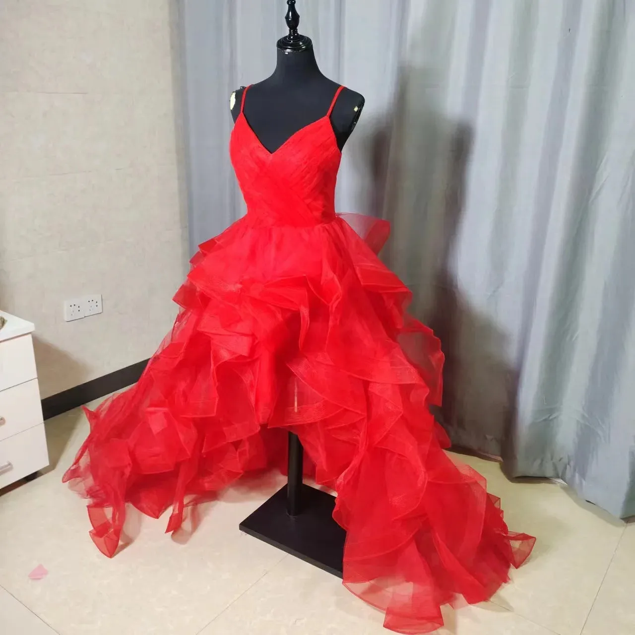 Fashion Simple High Low Tiered Short Front Evening  Dress
