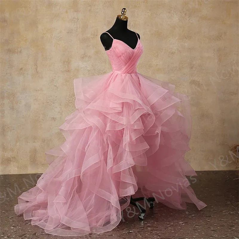 Fashion Simple High Low Tiered Short Front Evening  Dress