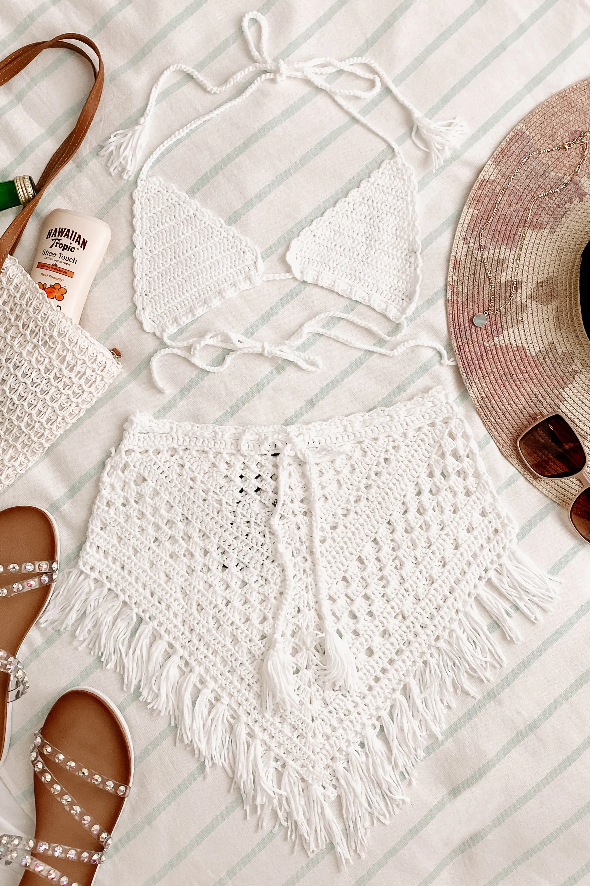 Festival Fever Crochet Knit Two-Piece Set (White)
