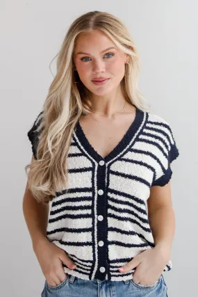 FINAL SALE - Cutest Coziness White Striped Sweater Vest