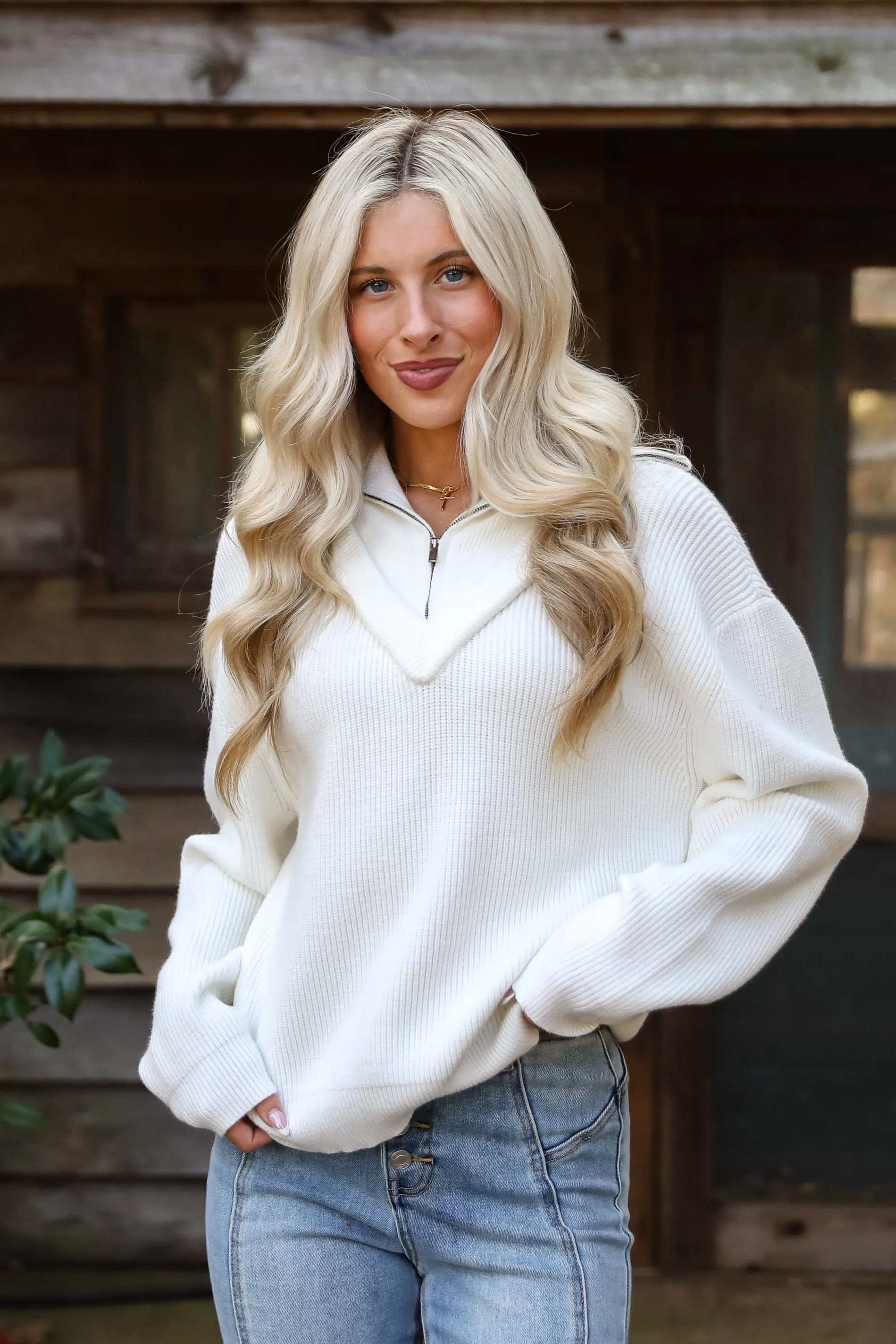 FINAL SALE - Simply Elevated White Collared Sweater