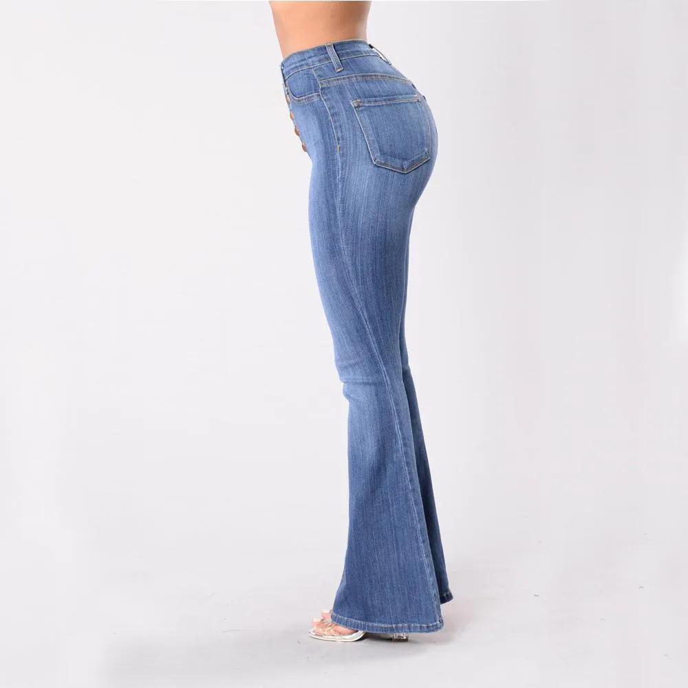 Flare Sexy High Waist Denim Bodycon Button Pants