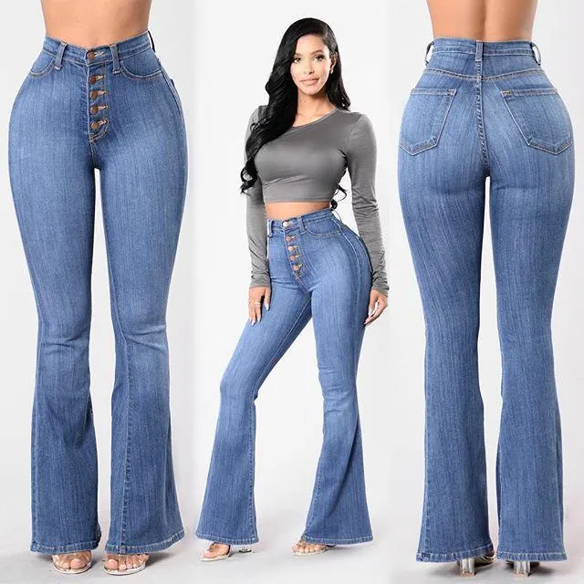 Flare Sexy High Waist Denim Bodycon Button Pants