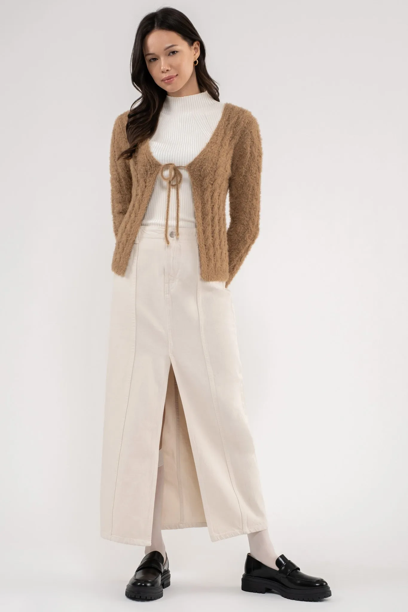FRONT SLIT DENIM MAXI SKIRT