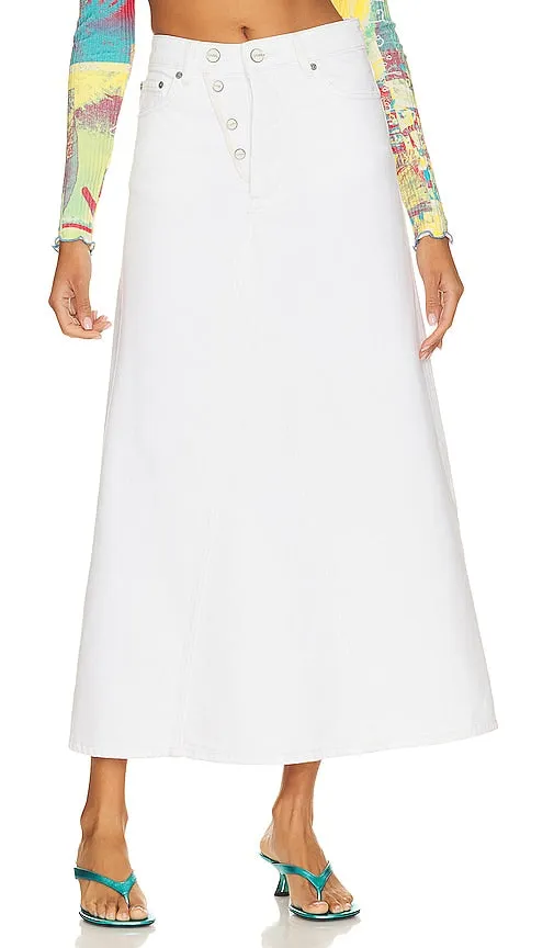 Ganni Denim Double Fly Maxi Skirt in White
