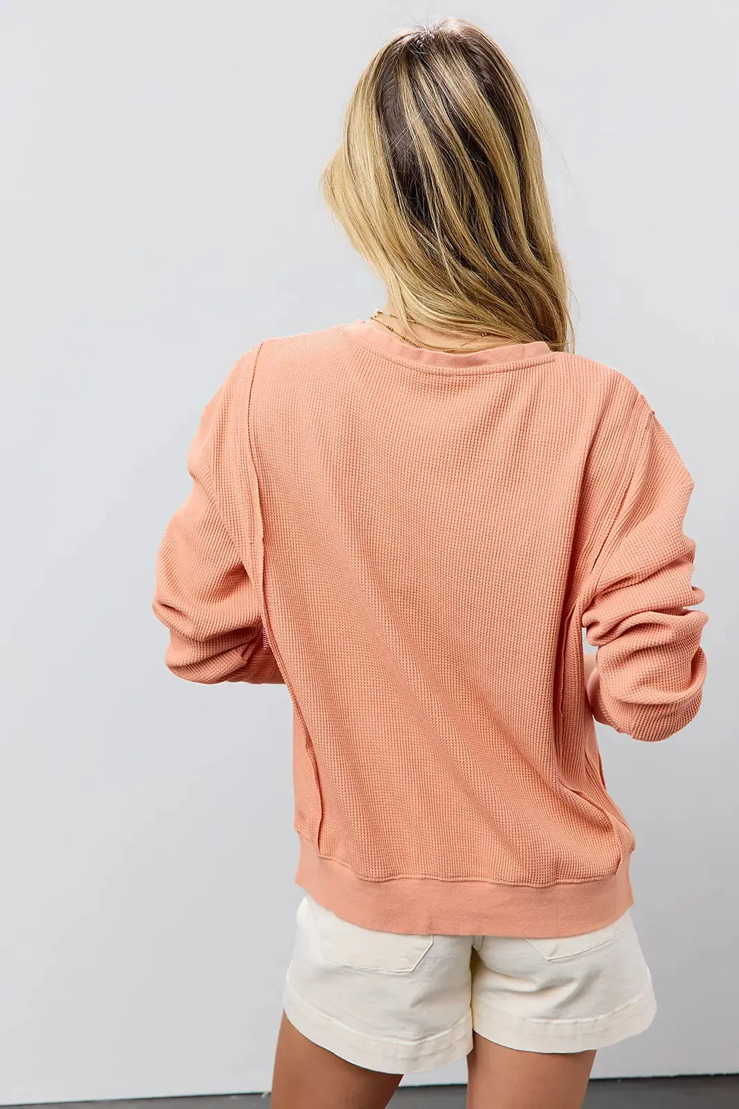 Georgia Waffle Knit Top in Peach - FINAL SALE