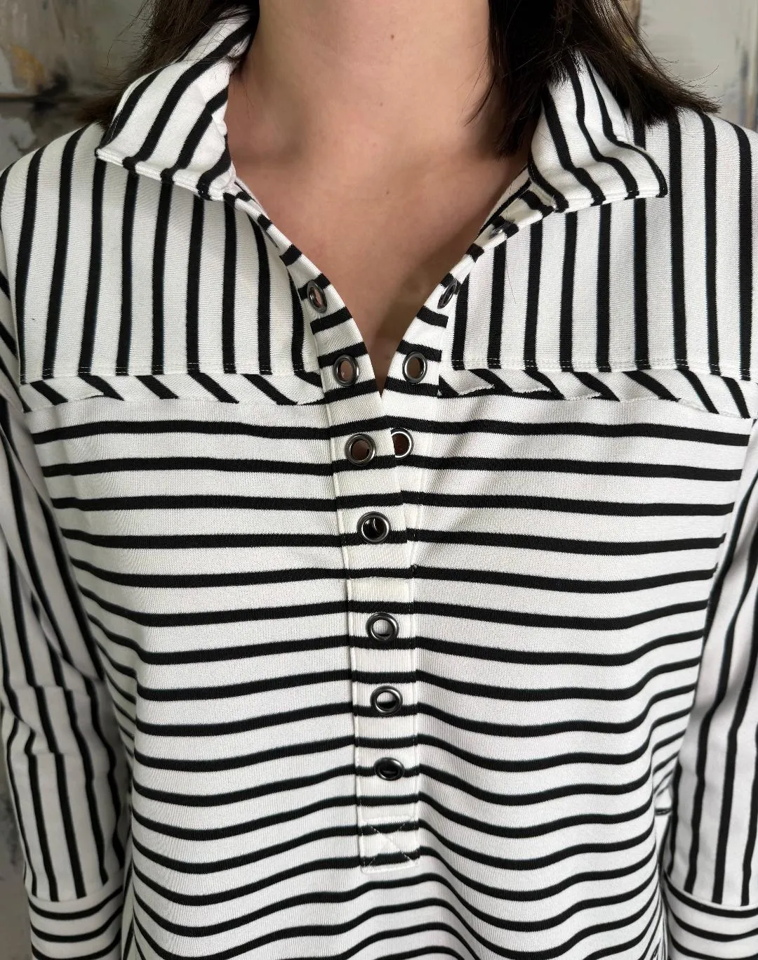 Grommet Placket Striped Henley