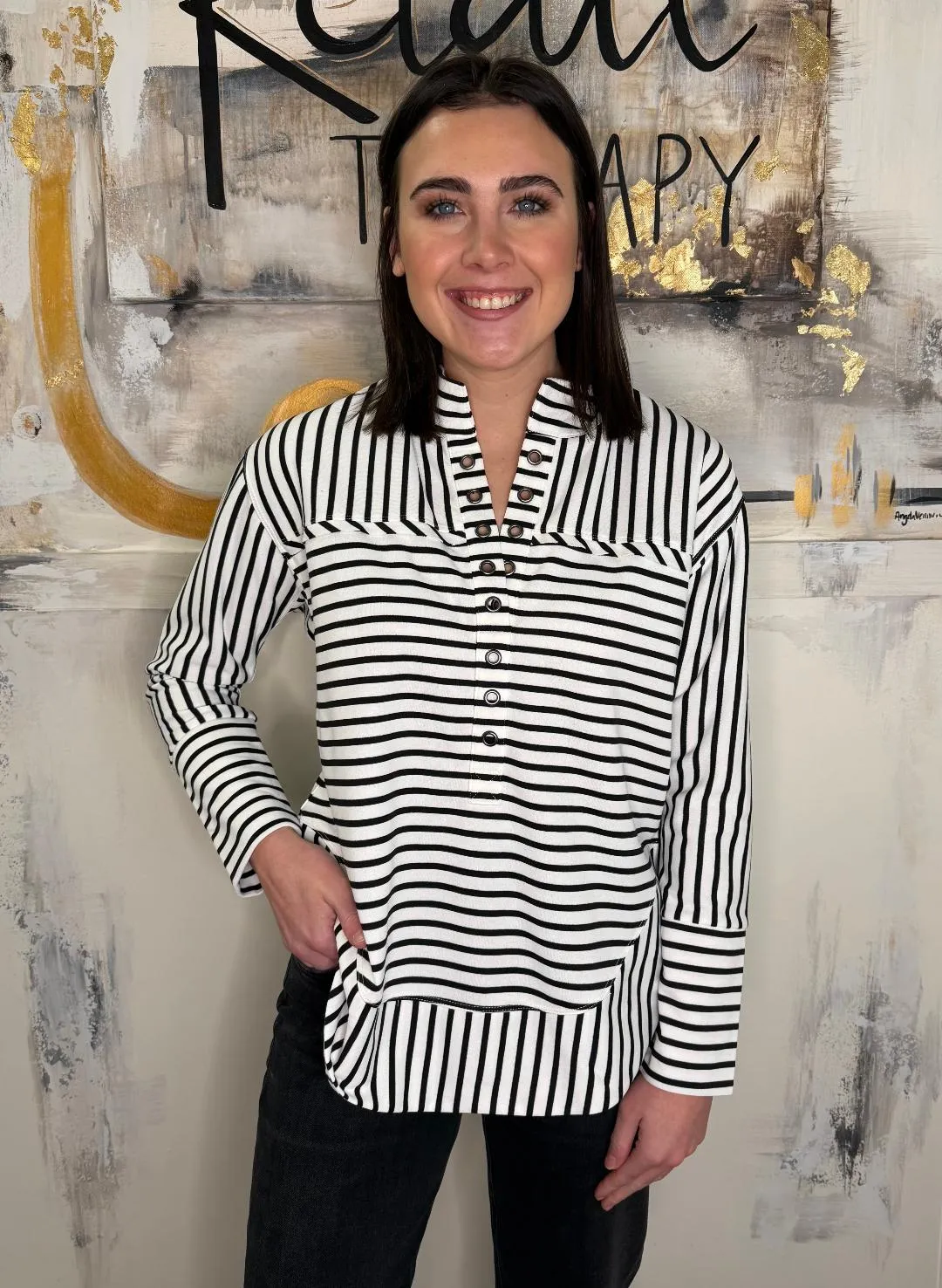 Grommet Placket Striped Henley