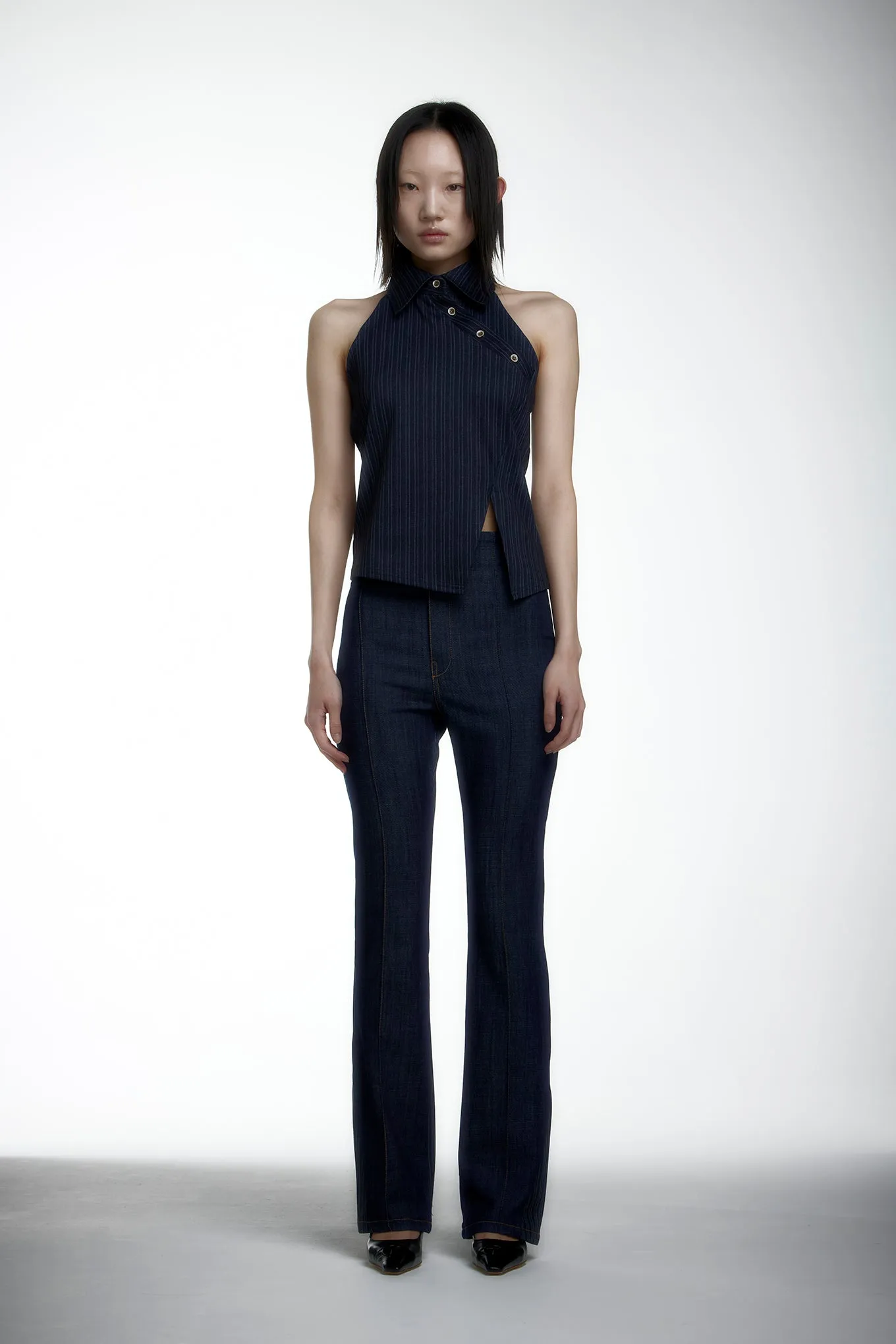 HIGH WAIST DENIM DIAGONAL TROUSERS